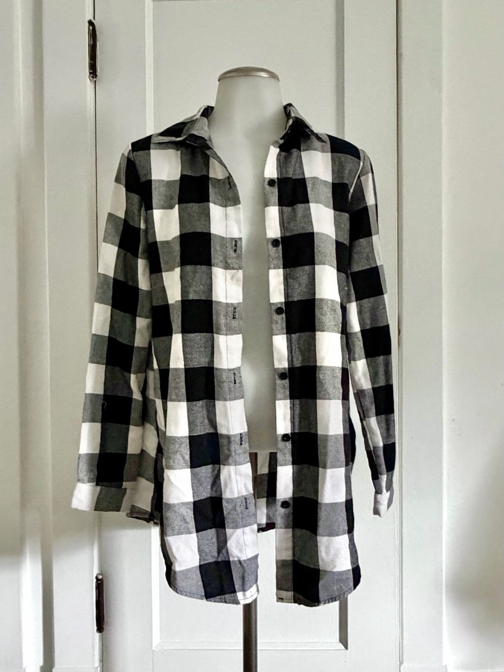 Black and White Flannel Button-Up Shirt